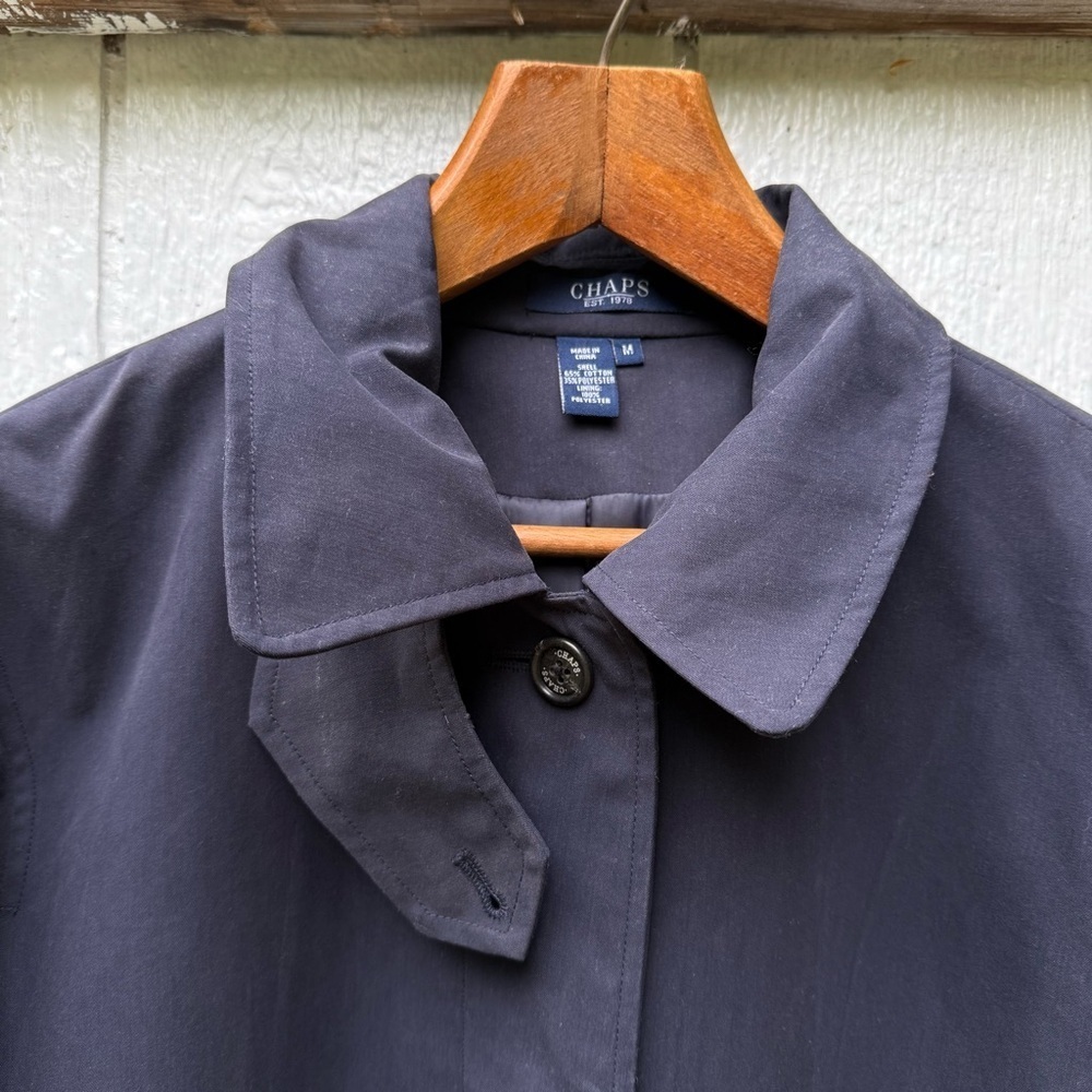NWT Chaps Unisex Hidden Button Front Navy Trench Coat Jacket M Lined Pockets - Picture 5 of 9